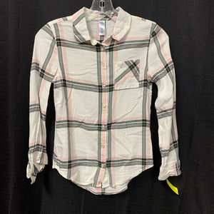 plaid button down top