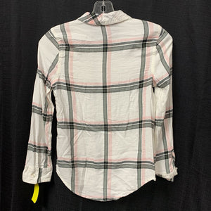 plaid button down top
