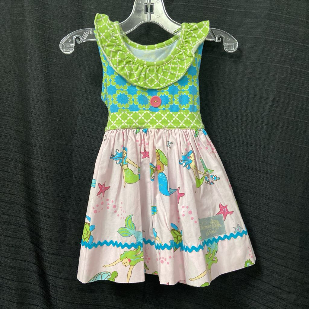 sleeveless ruffle collared mermaid & turtle dress