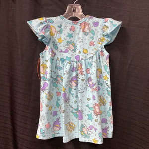 ruffled sleeve casual dress with mermaid octopus & fish pattern