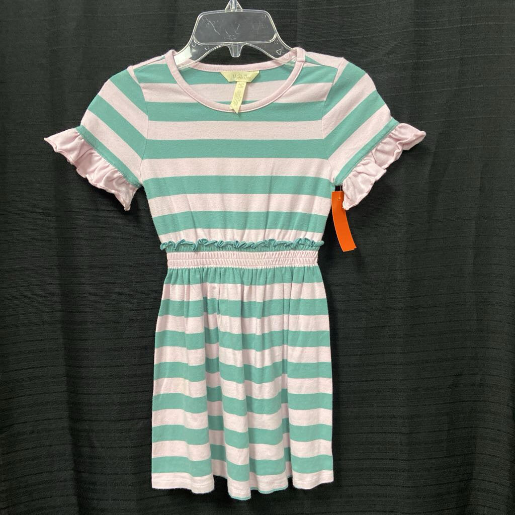ruffled sleeve casual striped pattern dress