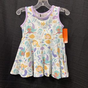 sleeveless casual dress w/ mermaids & jellyfish