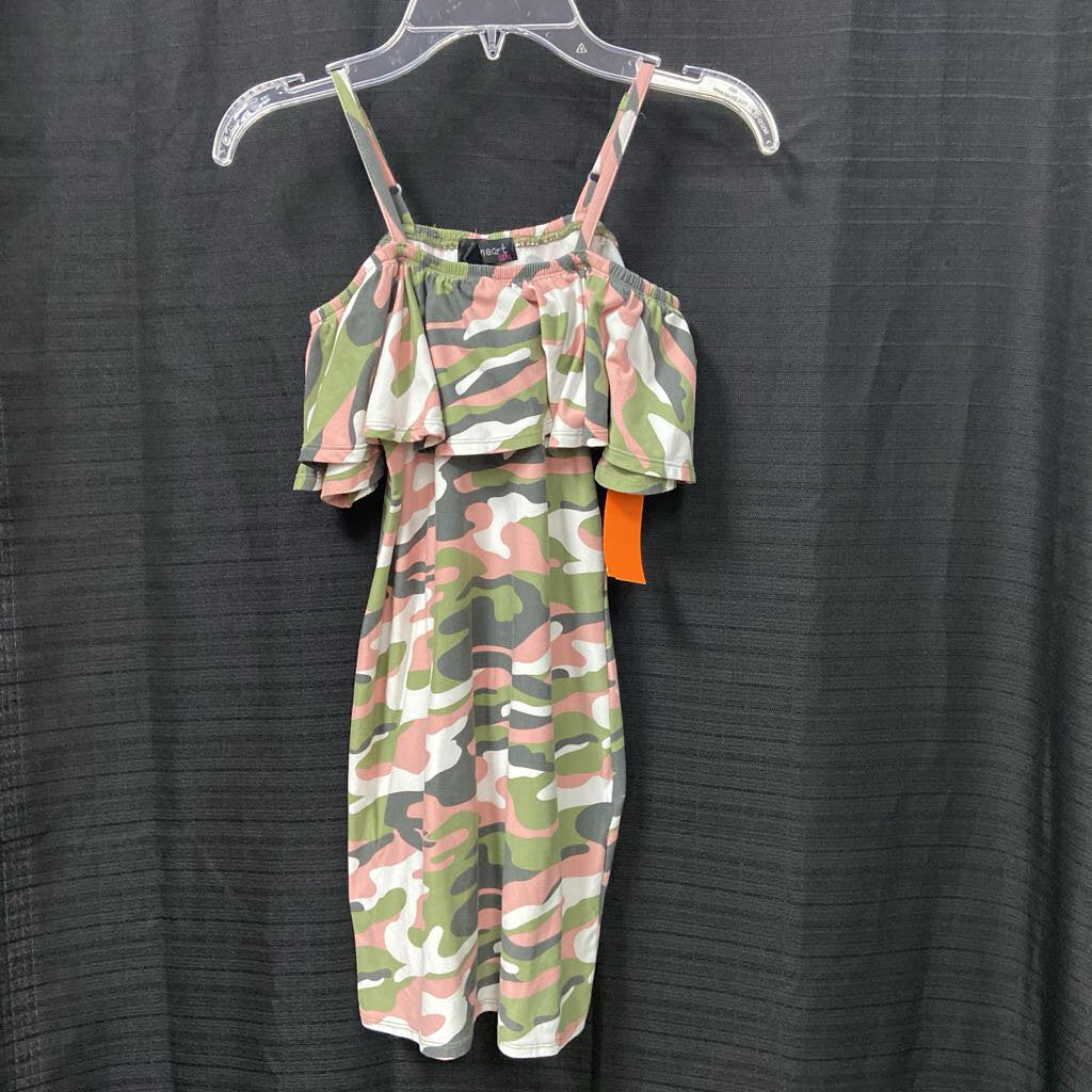 camouflaged ruffle top dress