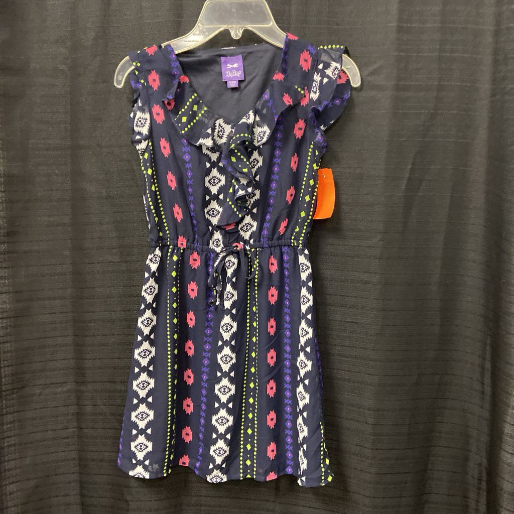 ruffle front patterned dress