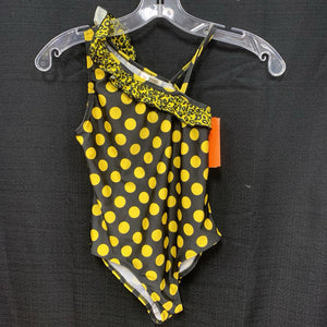leopard ruffle neck dots swim suit
