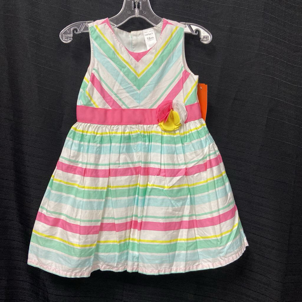 stripe pattern dress w/ flower