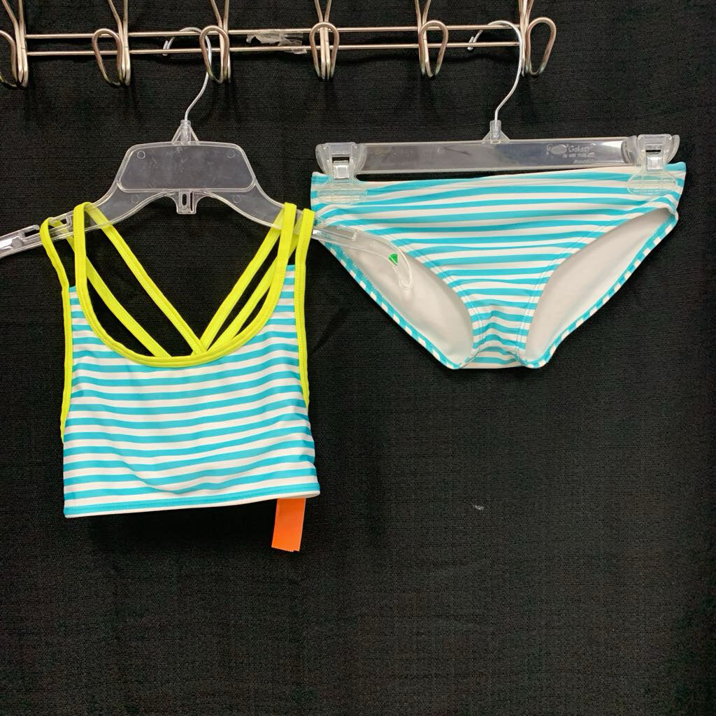 striped 2pc cross strap swim suit
