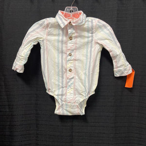 striped button up collared outfit