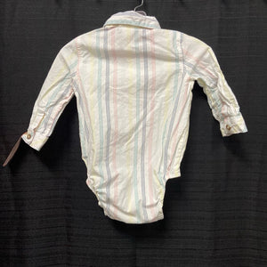 striped button up collared outfit