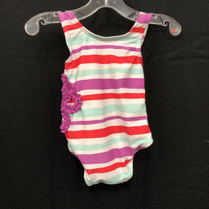 striped swim suit w/ flower
