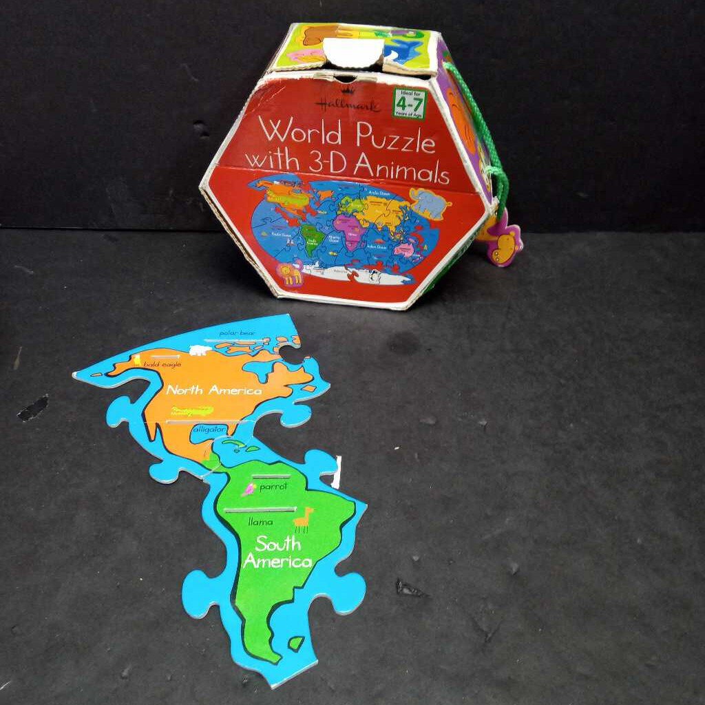 21pc World Puzzle w/3-D Animals