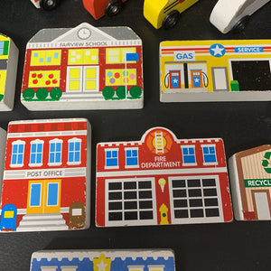 Wooden Town Building Set w/Cars & Trucks