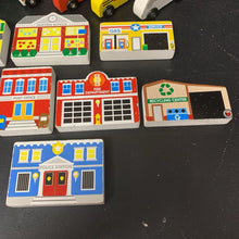 Load image into Gallery viewer, Wooden Town Building Set w/Cars &amp; Trucks
