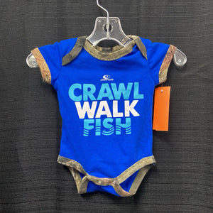 "Crawl walk fish" camo onesie