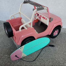 Load image into Gallery viewer, Off roader 4X4 jeep for 18" doll w/ Surfboard battery operated (click link below to view video of this item)
