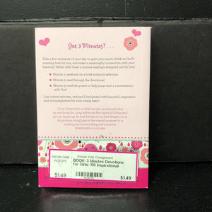 3 Minutes Devotions for Girls: 180 Inspirational Readings for Young Hearts (Janice Hanna Thompson) -religion paperback