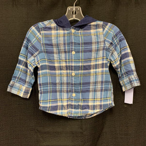 Plaid Hooded Button Down Shirt