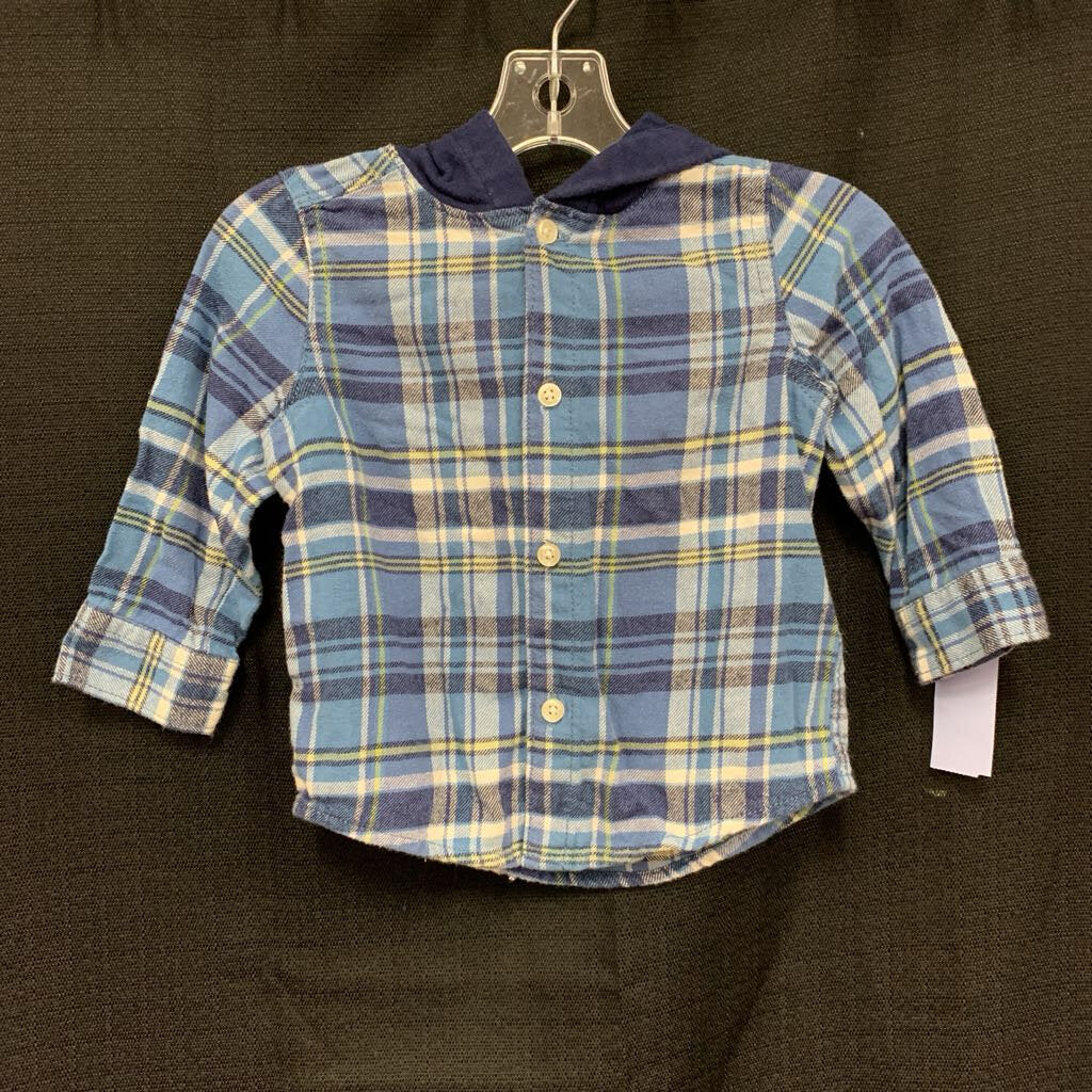 Plaid Hooded Button Down Shirt