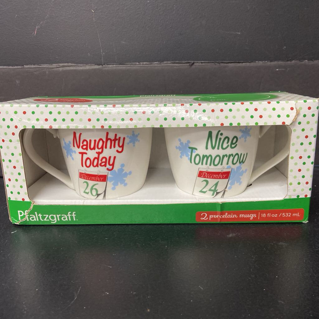 2pk Porcelain Naughty & Nice Christmas Mugs (NEW) (Pfaltzgraff)