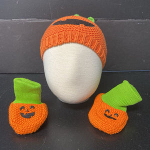 Boys Winter Halloween Pumpkin Hat & Booties