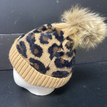 Load image into Gallery viewer, Girls Winter Animal Print Hat w/Poms
