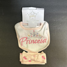 Load image into Gallery viewer, &quot;Princesa&quot; Bib &amp; Headband Set (NEW) (Superstar Baby)
