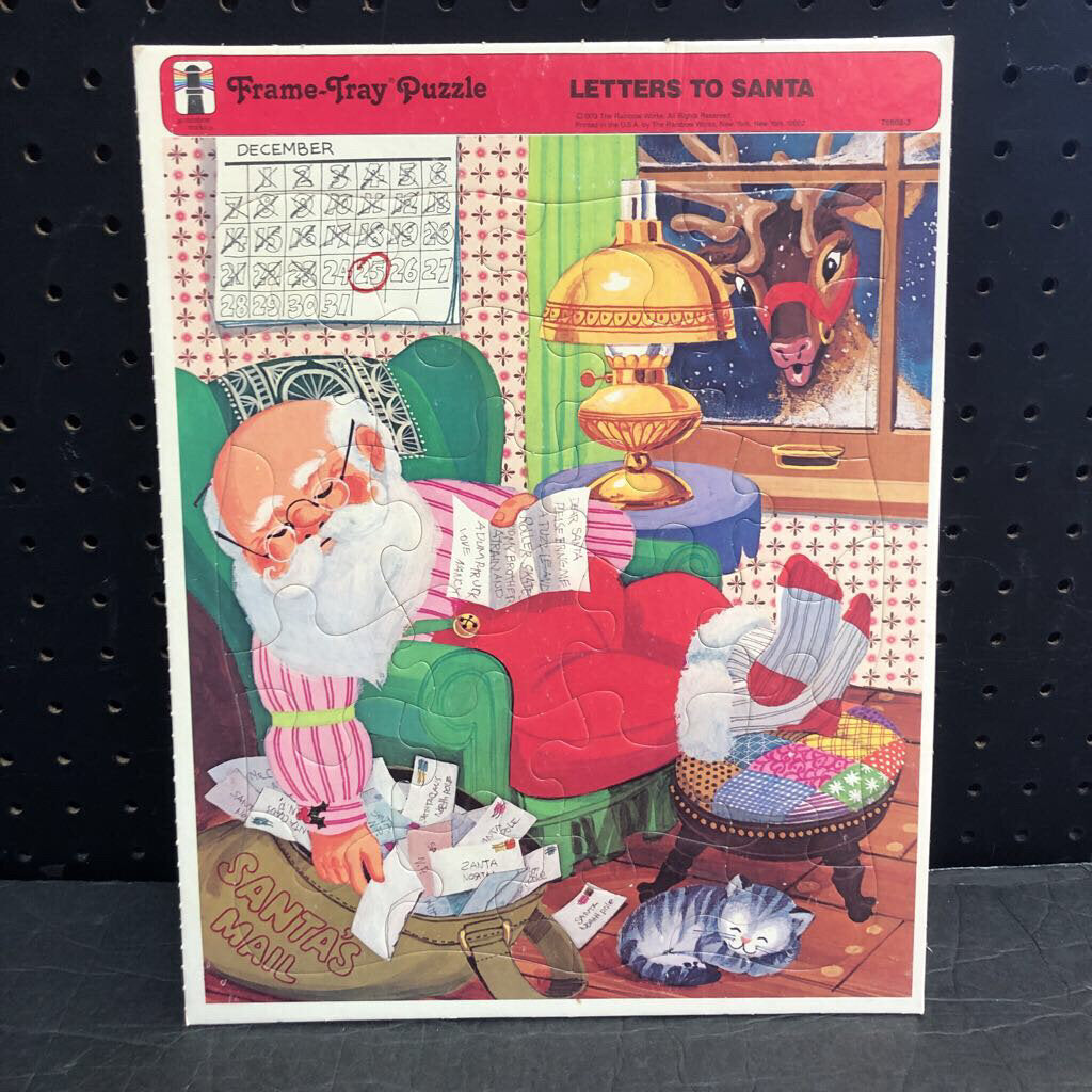 29pc Letters to Santa Christmas Frame Tray Puzzle 1973 Vintage Collectible