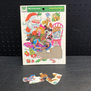 12pc Gifts From Santa Christmas Frame Tray Puzzle 1974 Vintage Collectible