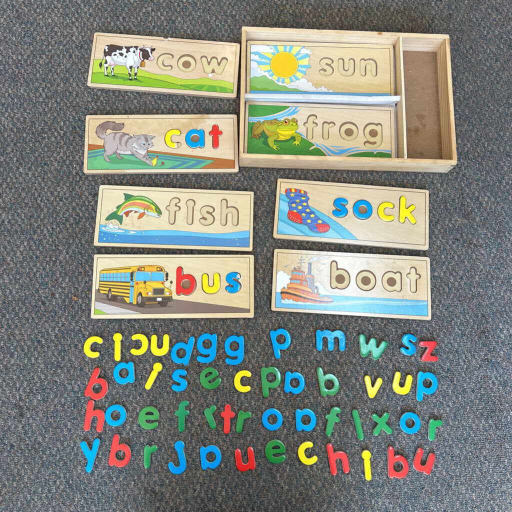 Wooden See & Spell Learning Puzzle in Wooden Tray