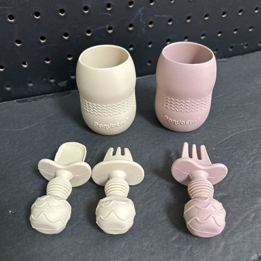 5pc Silicone Cups, Forks, & Spoon Set (PandaEar)