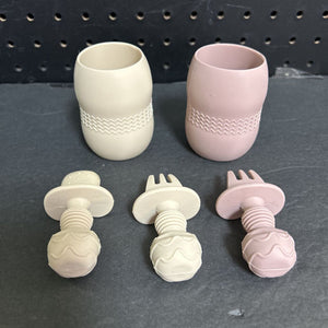 5pc Silicone Cups, Forks, & Spoon Set (PandaEar)