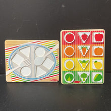 Load image into Gallery viewer, 12pc Wooden Shape Sorting Grocery Puzzle Set
