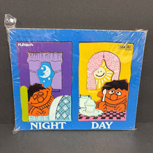 Load image into Gallery viewer, 12pc Wooden Sesame Street Ernie Night &amp; Day Puzzle 1974 Vintage Collectible
