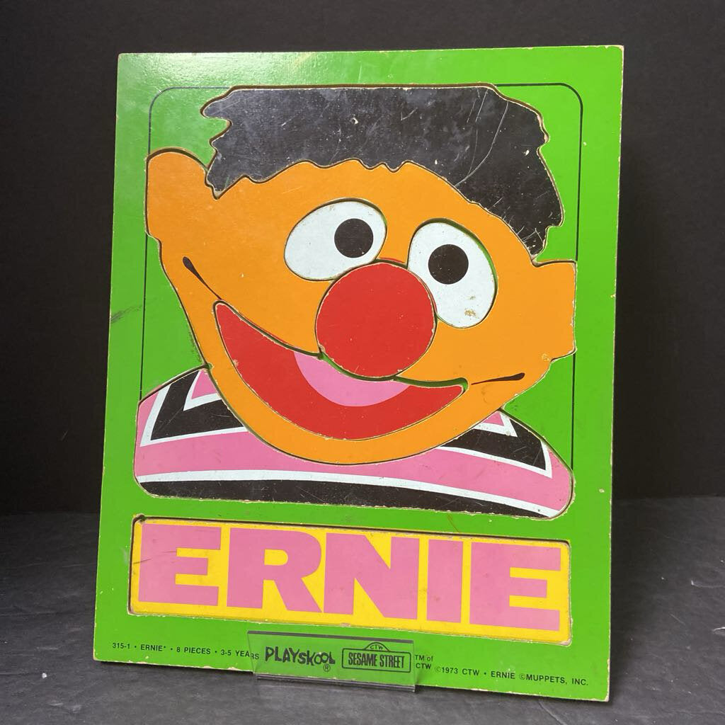 8pc Wooden Sesame Street Ernie Puzzle 1973 Vintage Collectible