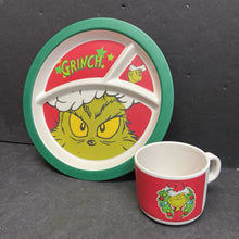 Load image into Gallery viewer, Bioworld Grinch Christmas Bamboo Plate &amp; Cup Set
