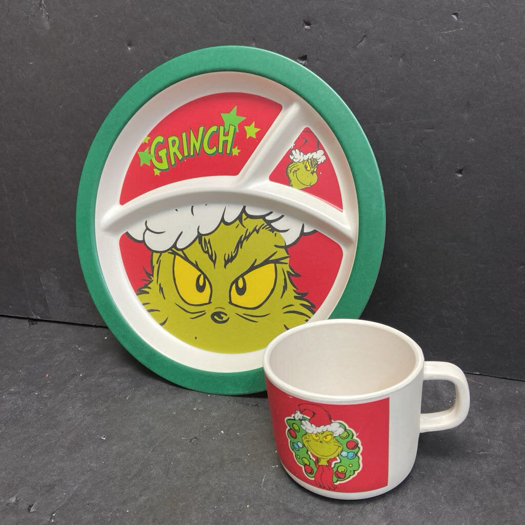 Bioworld Grinch Christmas Bamboo Plate & Cup Set
