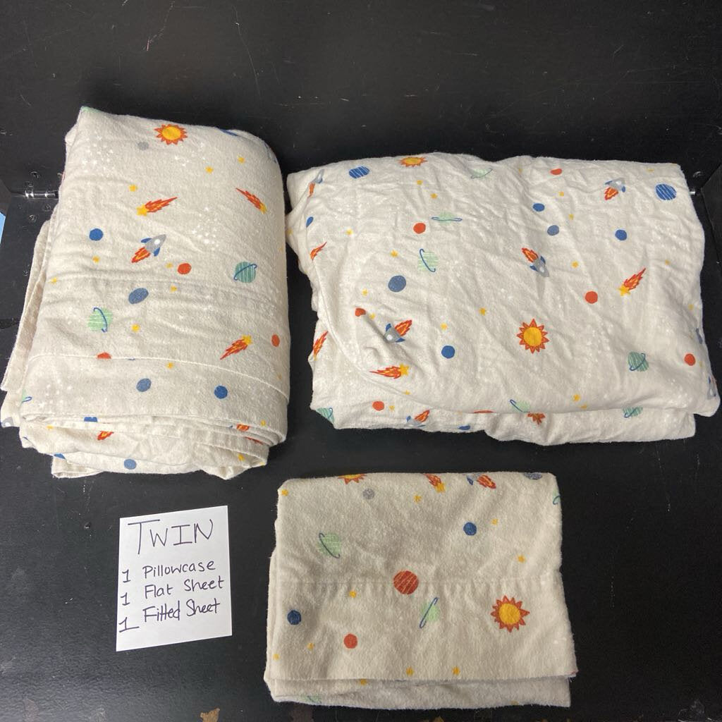 Space Flat Sheet, Fitted Sheet, & Pillowcase Set
