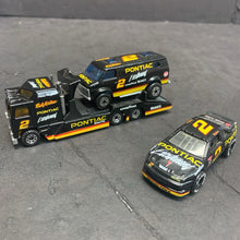 Load image into Gallery viewer, 3pc #2 NASCAR Rusty Wallace Pontiac Kenworth Cabover Racing Transporter Truck &amp; Cars 1983 Vintage Collectible
