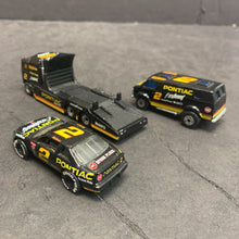 Load image into Gallery viewer, 3pc #2 NASCAR Rusty Wallace Pontiac Kenworth Cabover Racing Transporter Truck &amp; Cars 1983 Vintage Collectible
