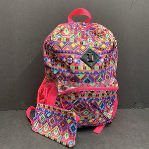 Patterned School Backpack Bag w/Pouch