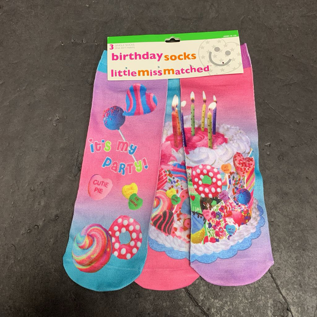 3pc Girls Mismatched Birthday Socks (NEW)