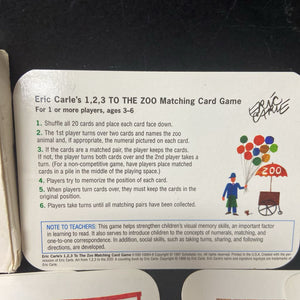 1,2,3 to the Zoo Matching Card Game