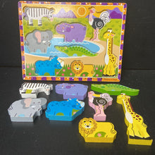 Load image into Gallery viewer, 8pc Wooden Safari Animals Chunky Puzzle
