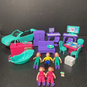 Dollhouse Furniture,Car, & Dolls Set