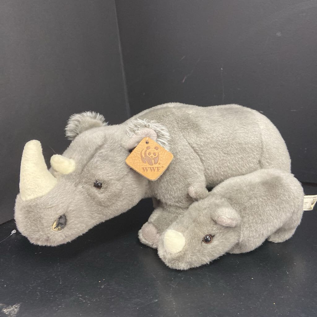 Mother Rhino w/Baby Rhino Plush 1986 Vintage Collectible