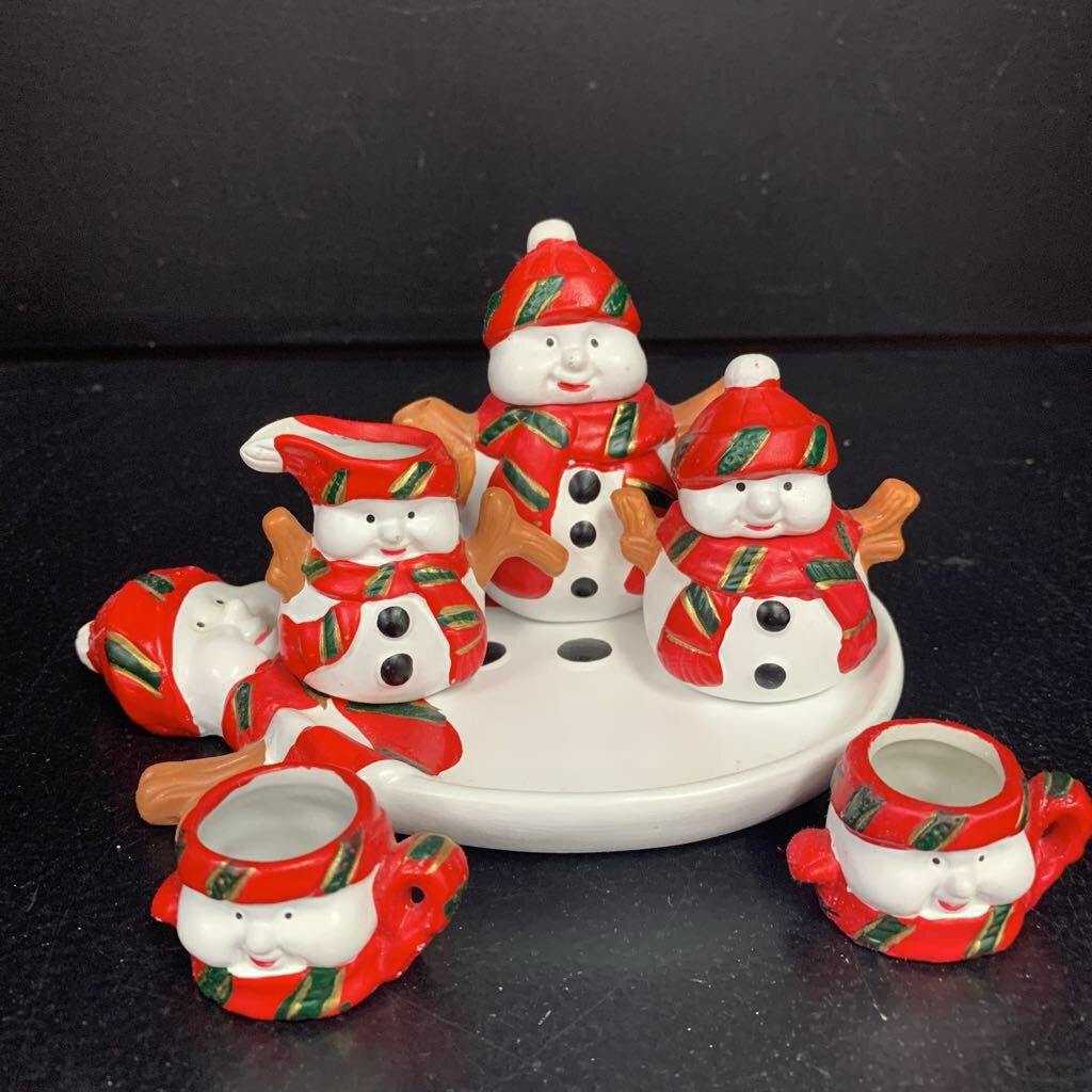 Christmas Snowman Porcelain Collectible Tea Set