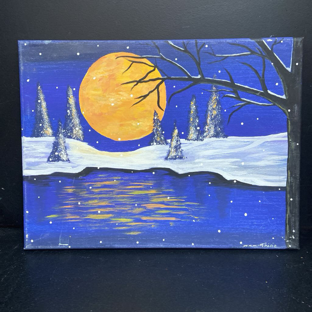 Snowy Lake Canvas Painting