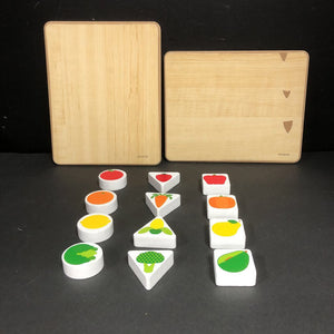 12pc Wooden Shape Sorting Grocery Puzzle Set