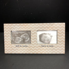 Load image into Gallery viewer, Wooden "Still to come..." Chevron Baby Photo Frame
