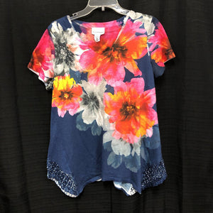 Embroidered Floral Rhinestone Top